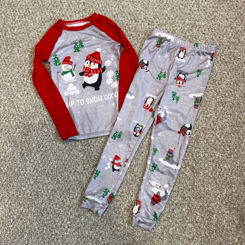 Cuddl Duds Jammies For‎ Your Families Boys Penguin Pajama Set Gray Red Size 6